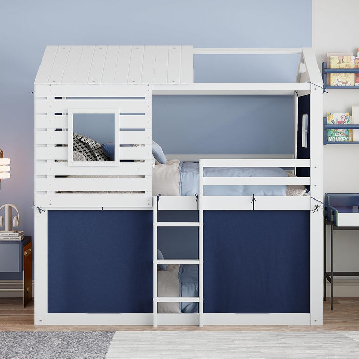 Twin Size BlueAndWhite Reinforced Pinewood Bunk Bed