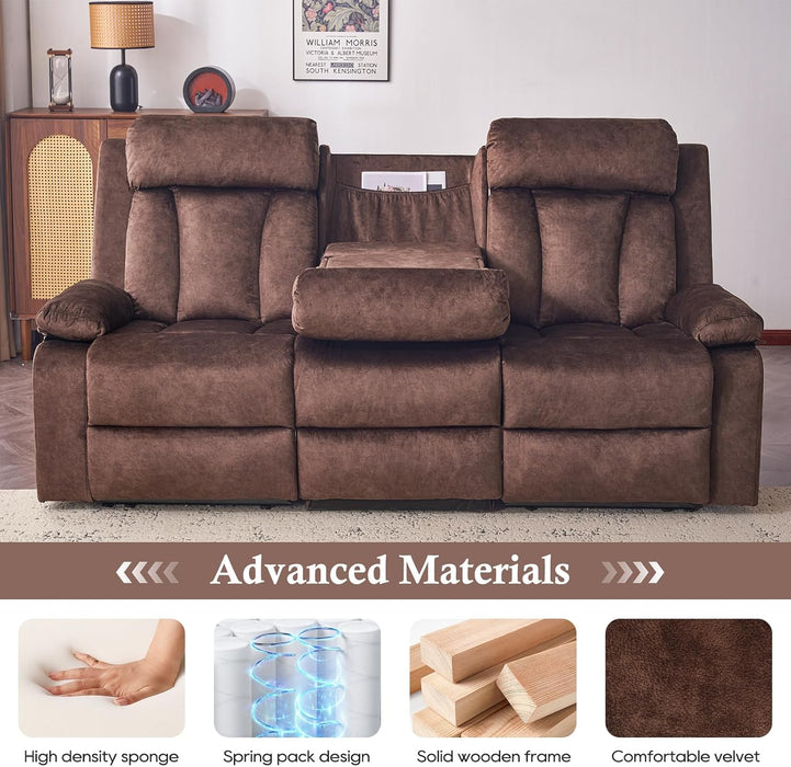 Power Reclining Sofa with Heat&Massage, Reclining Couch with Multi-Function Console/Usb Ports/Type C, Wall Hugger 3 Seater-Sofa Recliner, Reclining Sofa Couch for Living Room