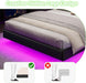 Floating Bed Frame Full with LED Lights, Upholstered Floating Bed Frame with Headboard, Solid Wood Slats Support, No Box Spring Needed, Noise-Free, Easy Assembly, Black