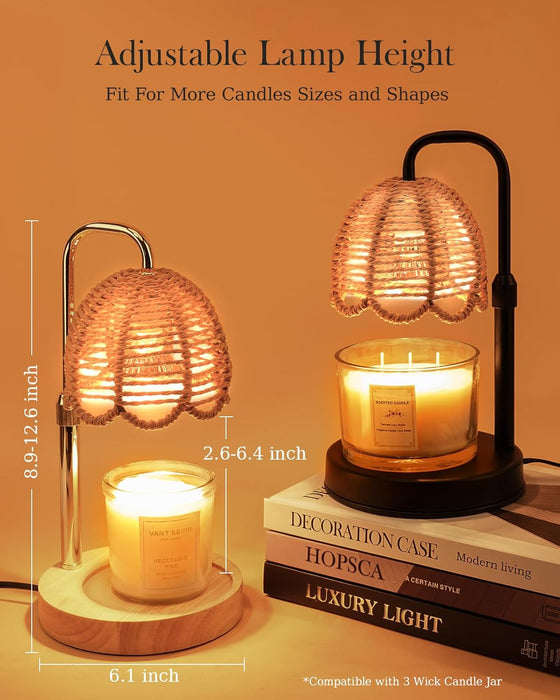 Candle Warmer Lamp with Timer Dimmable, Boho Electric Candle Warmer Lamp, Wax Warmer Lamp for Birthday Gifts for Women Mom, House Warming Christmas Gifts New Home Decor - Sleek Metal Base