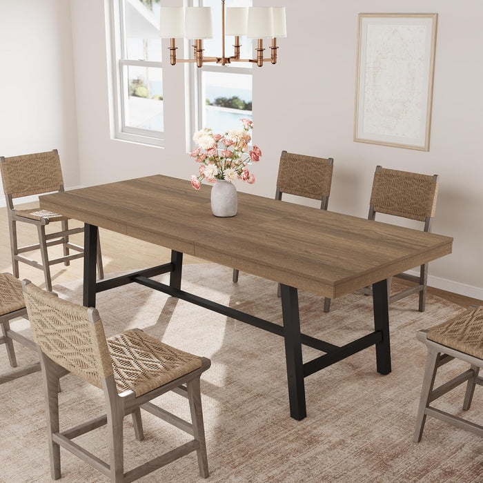 63-83" Extendable Dining Table, Industrial Rectangular Dining Room Table for 6-8 People, Expandable Kitchen Table with Heavy Duty Metal Frame for Dining Room, Kitchen & Parties, Rustic Pear
