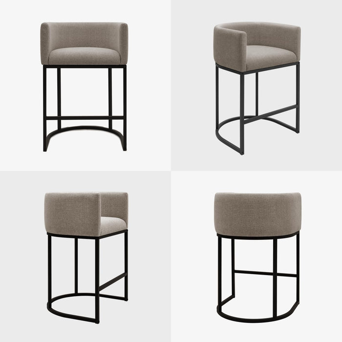 Counter Height Bar Stools Set of 2, 24 Inch Seat Height Barstools for Dining Room, Fabric Upholstered Bar Chair for Kitchen Island, Linen Counter Stools with Metal Legs, Sand