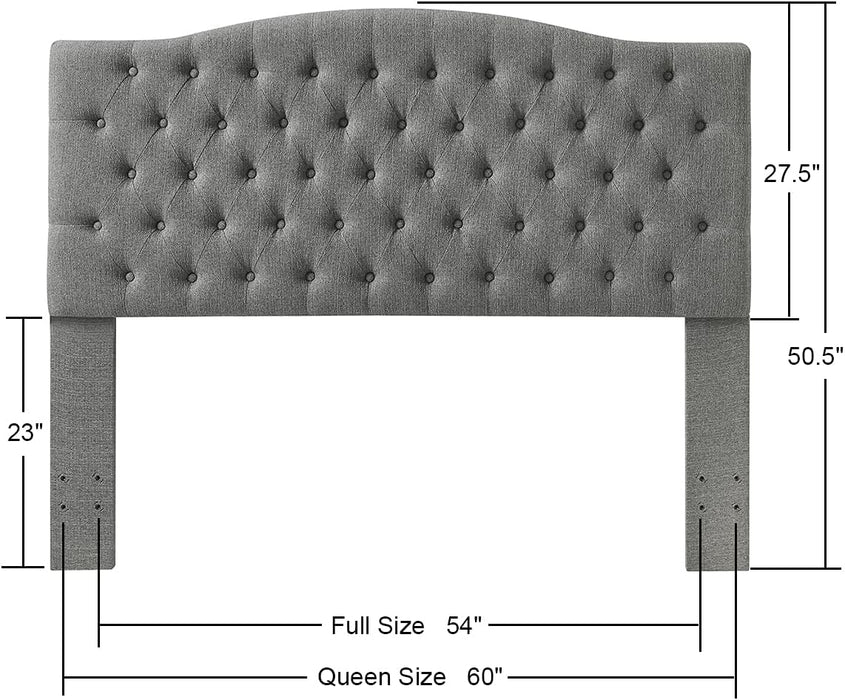 Linen Upholstered Tufted Button Queen Headboard and Comfortable Fashional Padded Queen/Full Size Headboard - Granite