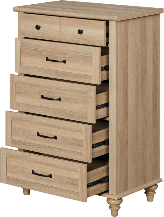 Oak Dresser for Bedroom with 5 Drawers, Tall Kids Dressers with Wide Chest of Drawers, Mid Century Modern Wooden Closet Storage Organizer, Small Dressers for Nursery, Living Room, Hallway