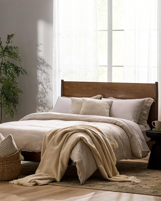 Mid Century Natural Acacia Wood Bed,Medium Brown,Cal King