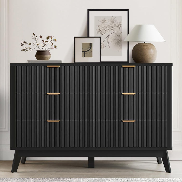 GRAINELL 49.6'' Modern Wooden Dresser with 6 Drawers for Bedroom, (Black)