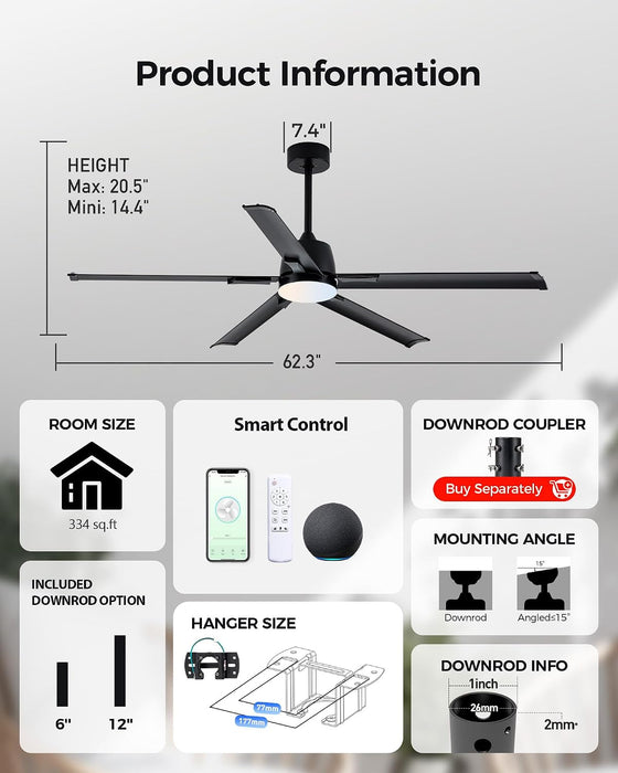 Smart Outdoor Ceiling Fan With Silent Brushless Motor