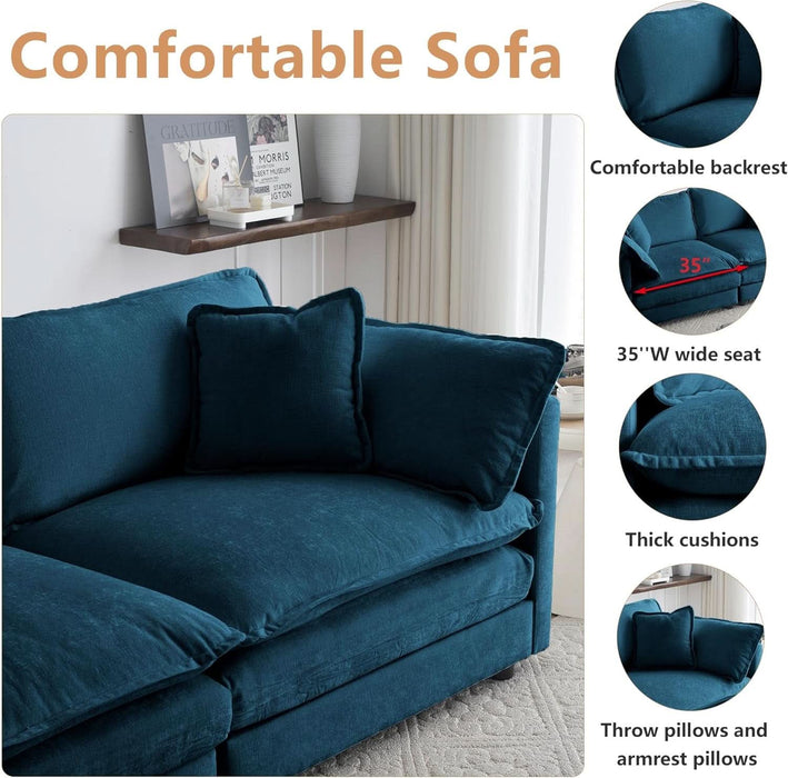 Luxury 3 Piece Sofa Set, 2 Pieces of Single Sofa and 1 Piece of 3 Seater Sofa, Modern Chenille Comfy Cloud Couches Set with 7 Pillows for Living Room Office, Blue