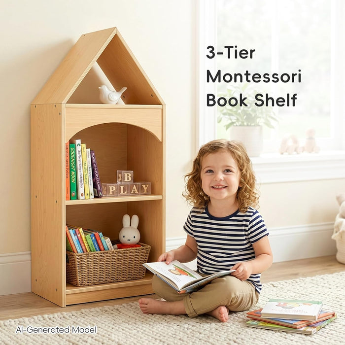 Montessori 3 Tier Wooden Educational Kids Bookcase