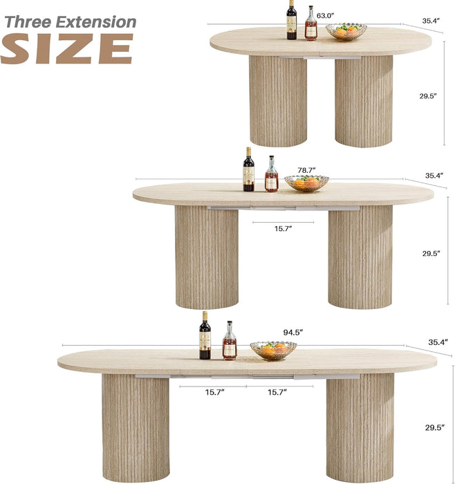 62.99"-94.5" Extendable Dining Table, Rustic Kitchen Dining Room Table with Wood Leg, Expandable Farmhouse Dining Table Conference Table for Living Dining Room Home Office