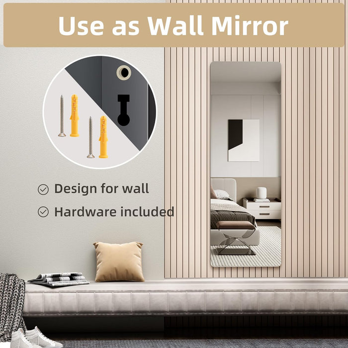 Door Mirror Full Length, 47"X 16" Full Body over the Door Hanging Wall Mounted Mirror for Bedroom, Living Room, Cloakroom, round Black