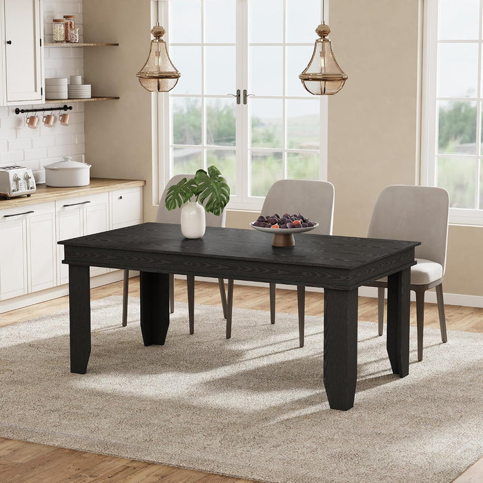 Farmhouse Dining Table for 6-8 People, 71 in Long Kitchen Tables with Wooden Sturdy Frame, 6 Ft Large Rectangular Dinner Table for Dining Room, Kitchen, Black, 63" Non-Extendable