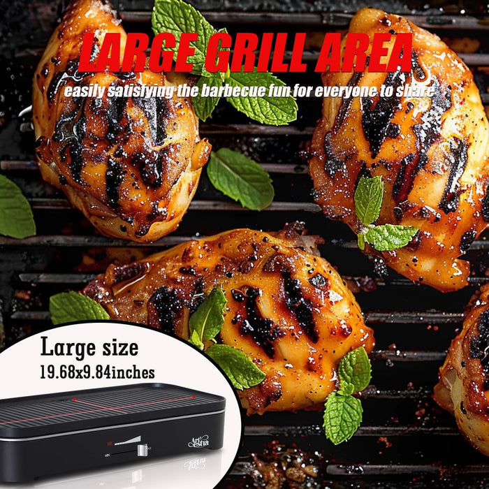 1800W Electric Outdoor Grills with Lid Indoor Smokeless Grill for Balcony with Temperature Control Portable Removable Stand Grill for Cooking, BBQ Party, Family