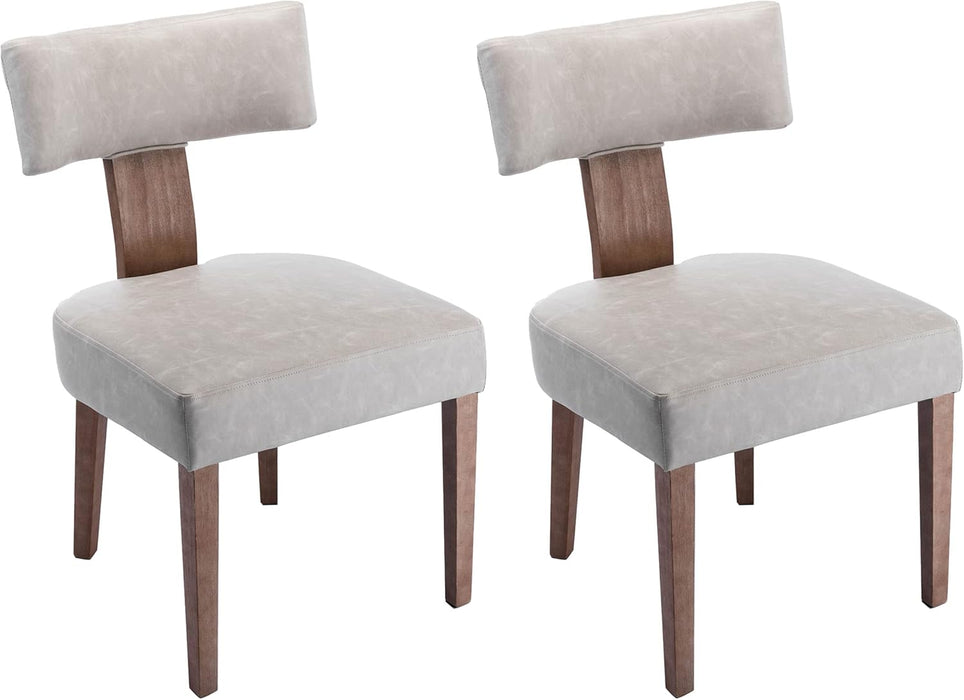 Upholstered Dining Chairs with Wood Legs, PU Mid-Century Modern Faux Leather Padded Dining Chairs with Curved Open Back for Dining Room, Kitchen, Set of 2, Grey