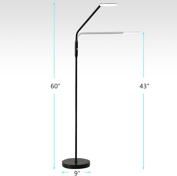 O’Bright Moon - Dimmable LED Floor Lamp, Adjustable Color Temperature for Bedside Reading, Work Light, Art/Crafting Light, Sewing, 360° Flexible Gooseneck, Rotatable Lighting, Black