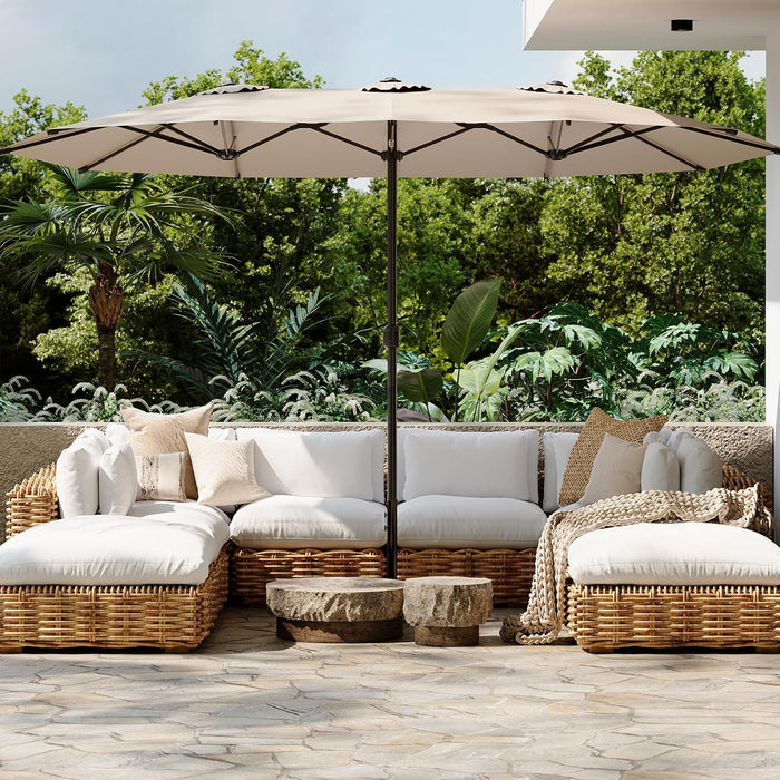 15X9Ft Large Patio Umbrella, Double-Sided Umbrella Outdoor Patio, Rectangle Market Table 177''X104'' Umbrellas with Crank Air Vents for Deck Pool Patio (1.9" Pole, Tan)