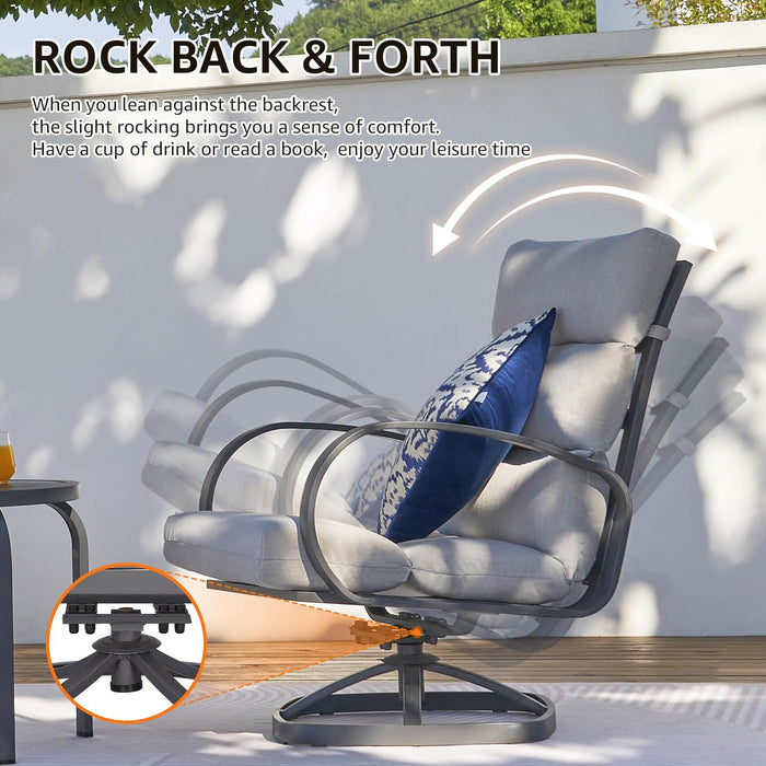 Patio Bistro Set, 3 Piece Outdoor Swivel Glider Rocking Chairs, Conversation Furniture with 2 Highback Rockers, 1 Metal Table and 5" Cushion for Backyard,Porch,Poolside,350Lb.