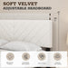 Queen Bed Frame with Adjustable Headboard, White Velvet Upholstered