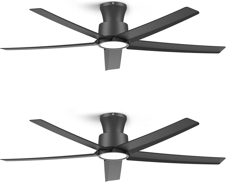 52 Inch Ceiling Fans with Lights, Large Air Volume Ceiling Fans with Reversible Quiet DC Motor and Remote 2 Pack（Black）