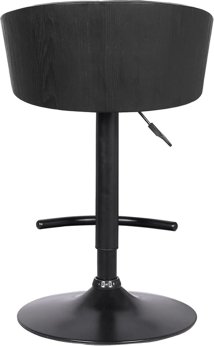 Solstice Adjustable Black Faux Leather Swivel Barstool with Black Powder Coated Finish and Gold Accents