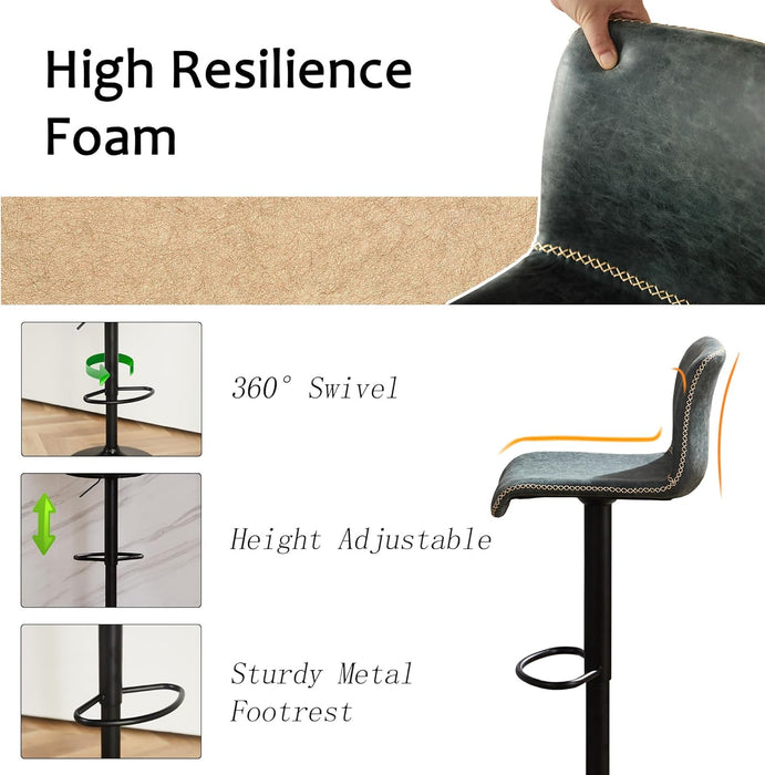 Bar Stools Set of 3, Swivel Counter Height Barstools with Back, Adjustable Height 24" to 32", Faux Leather Bar Chairs for Kitchen Island (Deep Teal, Set of 3 (24'' to 32''))