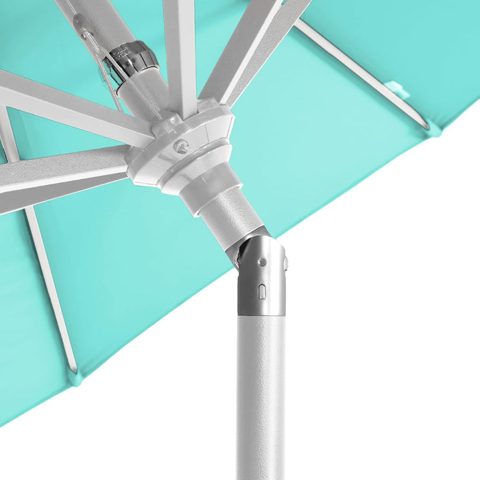 12-Year-Non-Fading, 9Ft Premium Sunbrella Patio Umbrella, Hand-Crank, Button-Tilt, White Frame, Aruba Fabric