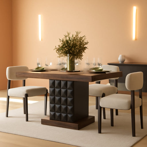 63" Modern Dining Table, Rectangular Dinner Table for 4-6, Farmhouse Kitchen Table, Sturdy Wood Pedestal Base for Kitchen/Dining Room, Rustic Brown & Black