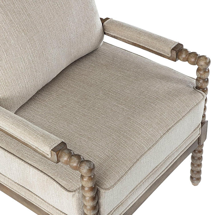 Linen Fabric Spindle Accent Chairs Set of 2,Spool Chairs with High Resilience Spring Cushion and Armrest Pads, Leisure Armchair for Living Room Bedroom Farmhouse Home Office Belcony