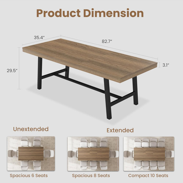 63-83" Extendable Dining Table, Industrial Rectangular Dining Room Table for 6-8 People, Expandable Kitchen Table with Heavy Duty Metal Frame for Dining Room, Kitchen & Parties, Rustic Pear