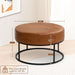 Modern round Coffee Table, Farmhouse Ottoman for Living Room, Large Vintage Leather Coffee Tables with Leather Upholstered Padded Seat [Round, Vintage Brown, 30'']