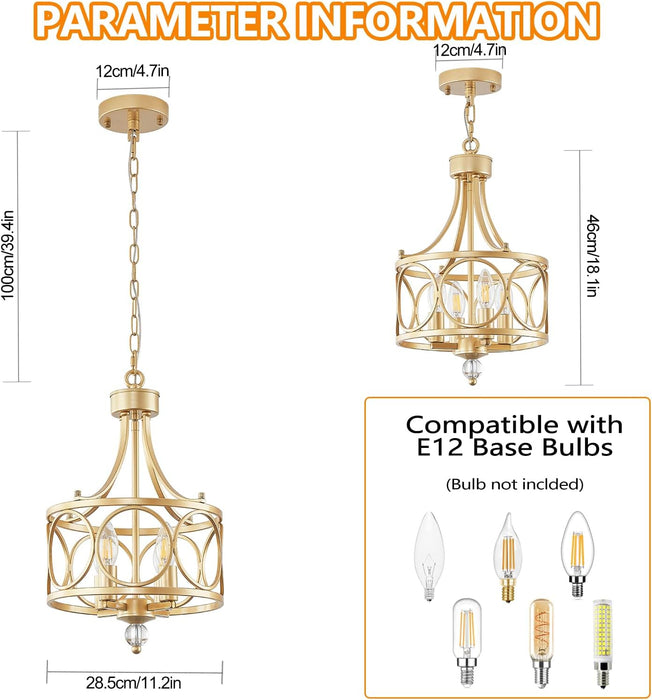 Gold Farmhouse Pendant Chandelier 11 Inch Adjustable