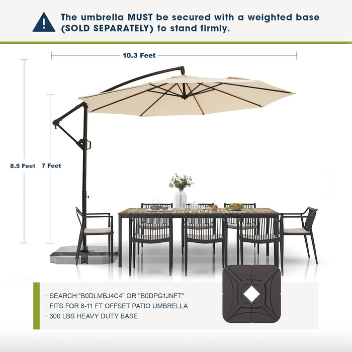 10Ft Patio Umbrellas Offset Outdoor Cantilever Hanging Umbrella W/Infinite Tilt, Fade Resistant Waterproof Recycled Fabric Canopy for Yard, Garden & Deck, Beige