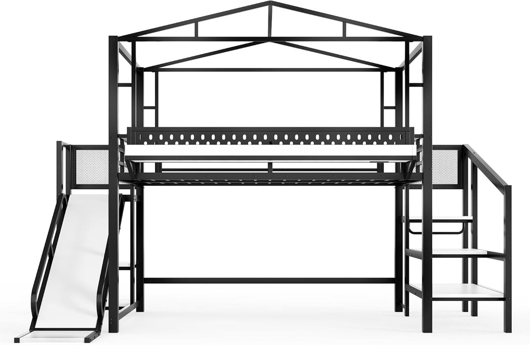 IndustrialGrade Metal Loft Bed Multicolor LED Lighting