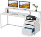 White Computer Desk with File Cabinet & Monitor Stand