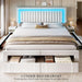 King Size Bed Frame with Adjustable Headboard, 4 Storage Drawers and RGB LED Lights, Velvet Upholstered Platform Bed with USB Ports, No Box Spring Needed, Fast Assembly, Noise-Free, White