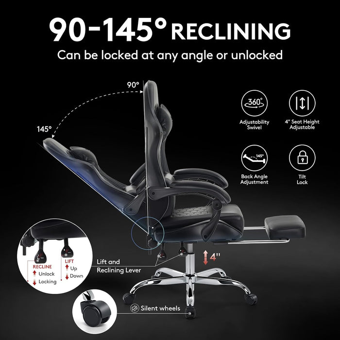 Gaming Chair,Computer Office Chair with Massage,Gel Pad,Black