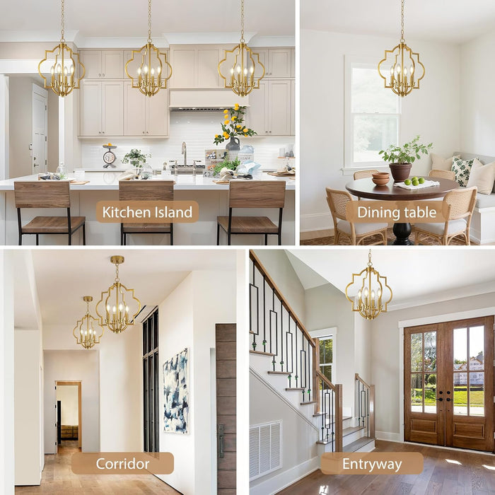 Brushed Gold 4-Light Geometric Dining Pendant Chandelier