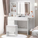 Vanity Desk with LED Lighted Mirror & Power Outlet, Makeup Table with Drawers & Cabinet,Storage Stool, White