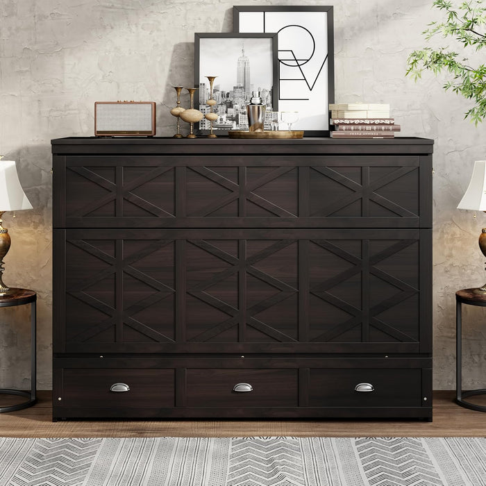 Brushed Espresso Queen Murphy Cabinet Bed USBPorts