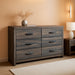 Drystan Weathered Brown Rusticated Six Drawer Dresser