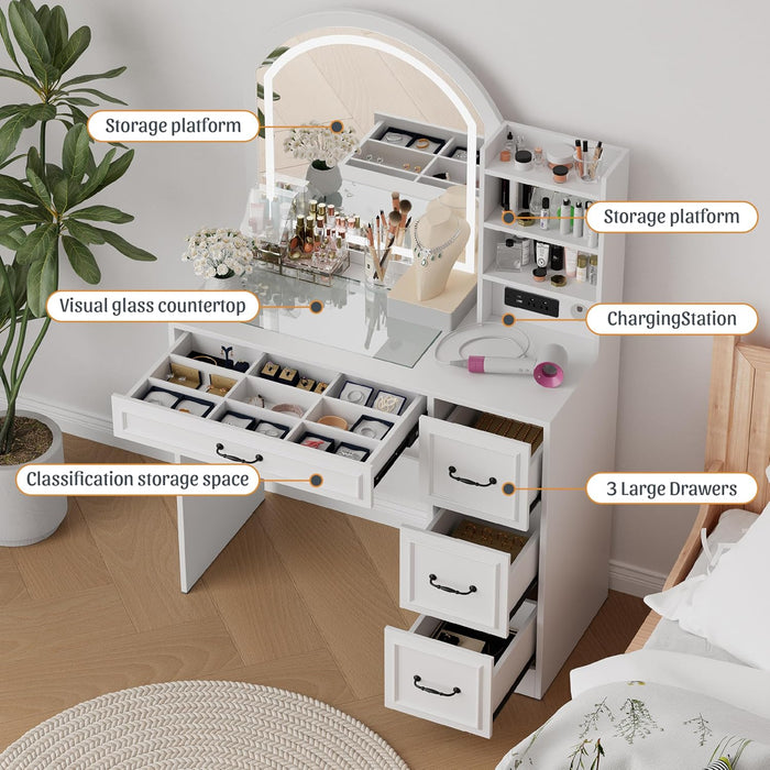 White Vanity Desk With Professional Lighted Mirror