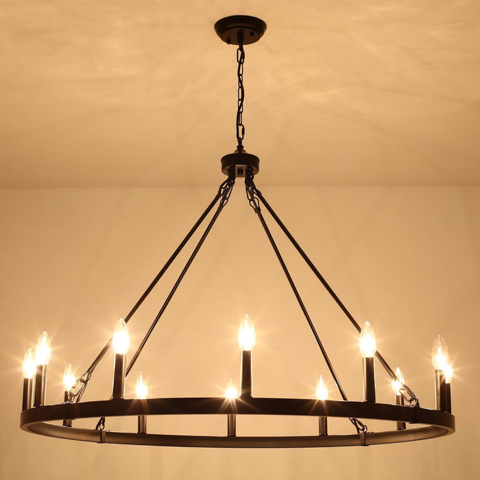 Black Wagon Wheel Chandelier 38Inch DiningRoom Industrial