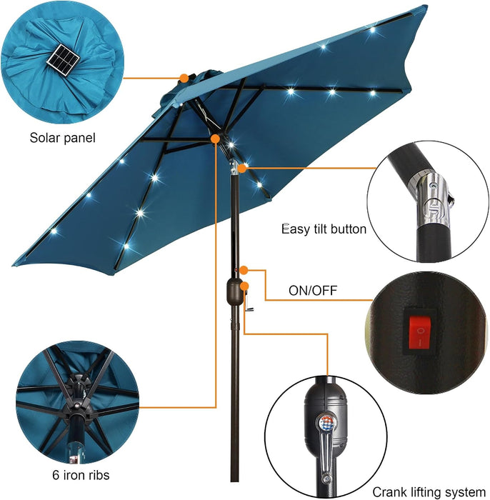 7.5 Ft Solar Umbrella, 18 LED Lighted Patio Umbrella, Table Market Umbrella