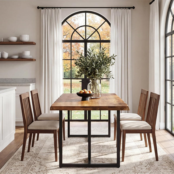 63" Solid Wood Dining Table for 4–6 with Live-Edge Top, Walnut