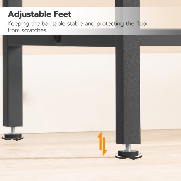 Bar Table with Charging Station, Rectangular Pub Table, High Top Coffee Table, Counter Bar Height Table, Narrow Long Dining Table, 35.4" L X 15.7" W X 35.6" H, Rustic Brown and Black BF90UBT01