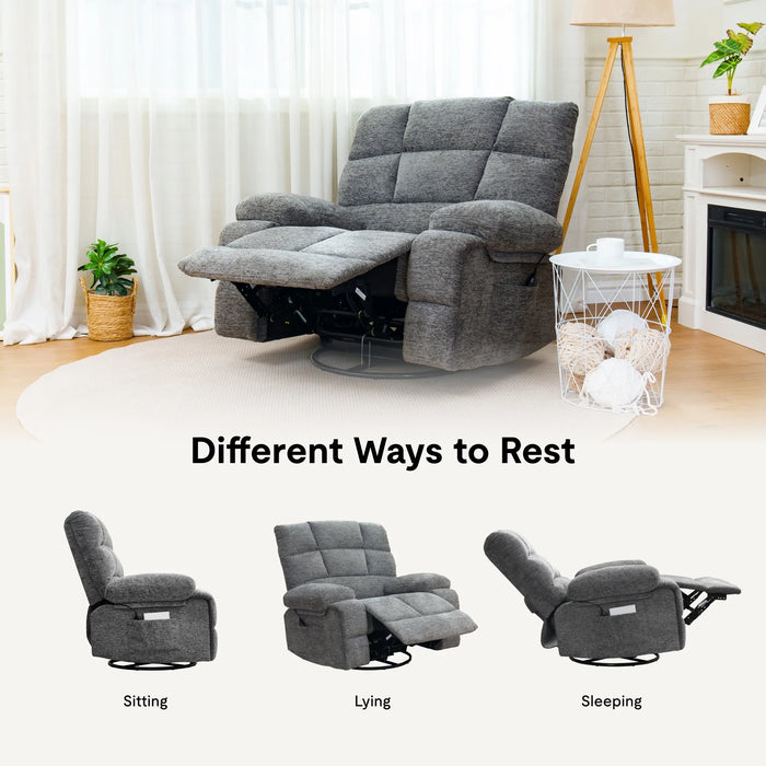 Oversized 360° Swivel Rocking Glider Recliner Chair Massage&Heat Manual Reclining Sofa Large Swivel Rocker Recliner Sofa for Big Man