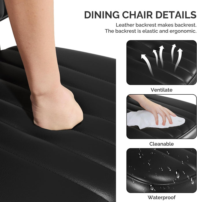 Dining Chairs Set of 4, Modern Faux Leather Dining Chairs with Thick Cushions Seat Back and Metal Legs, Comfy Upholstered Kitchen Chairs for Dining Living Room (Black)