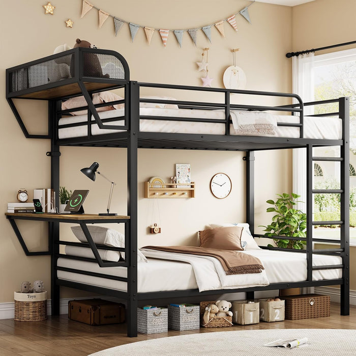 Black TwinOverTwin HeavyDuty Bunk Bed WithIntegratedDesk