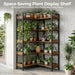 5-Tier Corner Bookshelf, L-Shaped Metal Frame Shelf with Tall 14" Shelves, Plant Stand and Storage Rack for Small Spaces, Living Room and Home Office, Brown