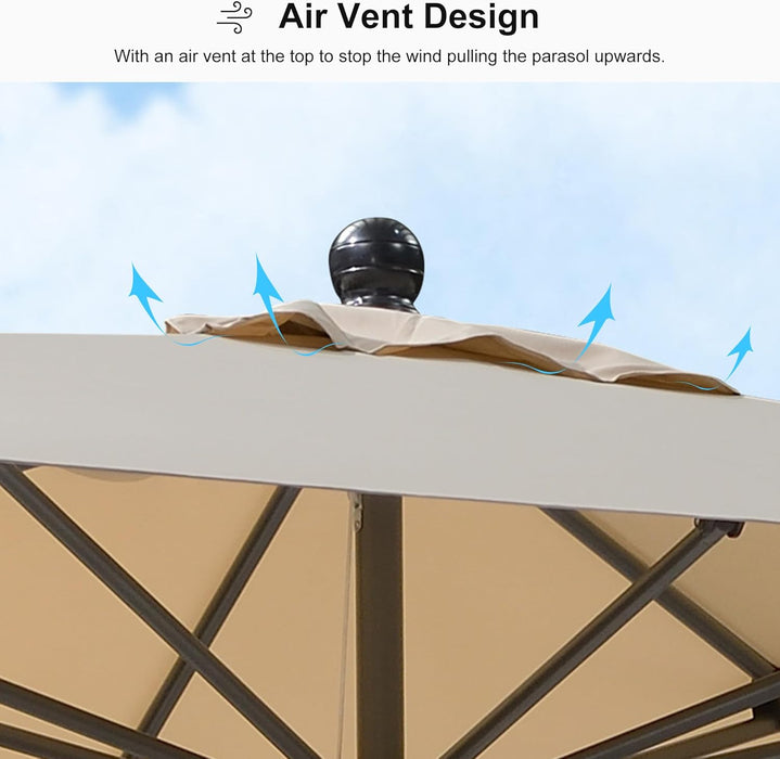 10' X 6.5' Rectangular Patio Umbrella Outdoor Table Umbrella Aluminum Frame Market Umbrella Sun Umbrella with 8 Sturdy Ribs & Tilt for Garden Deck Lawn & Pool Beige